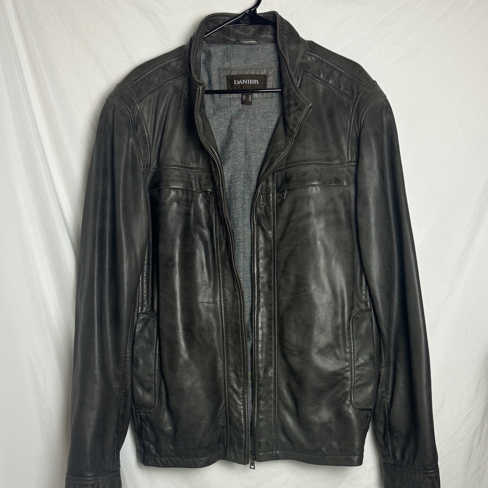 Vintage Danier Men's Dark Taupe Grey Leather Jacket